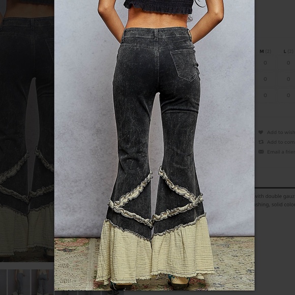 POL “ Marcella 2 “ POL Stretchy Denim Pants with Flared Leg and Gauze Ruffle 44 - Picture 3 of 5